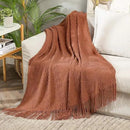 MIULEE Knitted Boho Throw Blanket for Couch Textured Knit Terracotta Rust Blanket with Tassels Cozy Woven Farmhouse Blanket for Sofa Bed Chair Wave Pattern Fall Decor 50"x60", Orange by CozyNest Decor