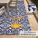 OLANLY Outdoor Rug Waterproof 8x10 ft Clearance, Reversible Outdoor Plastic Straw Rug with Floral Pattern, RV Mat for Patio, Camping, Balcony, Deck, Backyard, Navy & White by CozyNest Decor