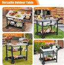 Grill Cart, Outdoor Grill Table, Pizza Oven Stand, Three-Shelf BBQ Table, Movable Dining Cart with Drawer, Fits for Ninja Woodfire Grill, Blackstone Griddle,Tabletop Grill by CozyNest Decor