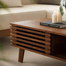 Mid Century Coffee Table with Storage & Sliding Fence Door, Modern Coffee Tables for Living Room, Walnut Finish by CozyNest Decor