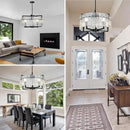 IKK Modern Black Crystal Chandeliers for Dining Room, Luxury Water Ripple Glass Light Fixture, Elegant Farmhouse Round Lighting for Kitchen Island, Bar Table, D20 by CozyNest Decor