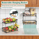 Giwil 2 Tier Countertop Fruit Basket for Kitchen, Vegetable Storage Bread Fruit Bowl Stand with 2 Banana Hangers, Wall Mounted Metal Wire Basket Organizer for Potato Onion, Black by CozyNest Decor