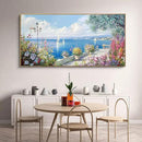 XLSJERST Large Coastal Wall Art - Ocean Seascape Canvas Yellow Green Flowers Painting Landscape Sailboat Picture Artwork Modern Large Framed for Living Room Bedroom Home Office Decor 58x29 Inches by CozyNest Decor