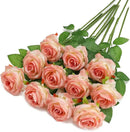 Pink Fake Roses Artificial Flowers - 10 Pcs Fake Artificial Roses Silk Flowers with Stems for Home Wedding Hotel Office Centerpiece Decor（Gradient Pink） by CozyNest Decor