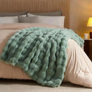 Lotus Karen Faux Fur Throw Blanket Sage Green - Big Bubble Rabbit Fluff Blanket for Couch Bed Sofa,Softest Fluffy Fuzzy Cozy Blanket,Plush Thick Furry Shaggy Warm Blankets for Women,90x90 Inches by CozyNest Decor