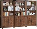 70in Tall Bookshelf 5 Tier Bookcase with Barn Doors and Adjustable Shelves, Brown Farmhouse Book Shelf with Storage Cabinet, Wood Freestanding Display Bookshelves for Bedroom, Kitchen (3PCS) by CozyNest Decor