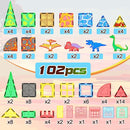 102PCS Dinosaur Toys Magnetic Tiles with 8 Dinosaurs - Jurassic Scenes Dinosaur World Adventure Set, Magnetic Blocks Kids Toys for Boys & Girls Ages 3+, Sensory Toddler Creative Kids Games Gifts by TinyTreasures Baby Boutique