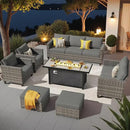 ovios 7 Pieces Patio Furniture Set with 54" Fire Pit Table, Outdoor Wicker Sofa with Comfy Cushions, All Weather High Back Rattan Couch Conversation Set, Dark Grey by GreenHaven Gardens