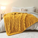 NEWCOSPLAY Super Soft Throw Blanket Mustard Yellow Premium Silky Flannel Fleece 3D Ribbed Jacquard Lightweight Bed Blanket All Season Use (Mustard Yellow Ribbed, Throw(50"x60")) by CozyNest Decor