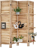 Room Divider with Shelves, Privacy Screen, Room Dividers and Folding Privacy Screens, 4 Panel Wood Temporary Wall Partition Separation Separator, Natural by CozyNest Decor