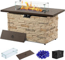 43¡± Propane Fire Pit Table Outdoor Rectangular Stone Firepit Table 50,000 Btu Propane Fire Tables for Outside Patio with Glass Wind Guard, Lid, Fire Glass Beads,Buff Rock Look by GreenHaven Gardens