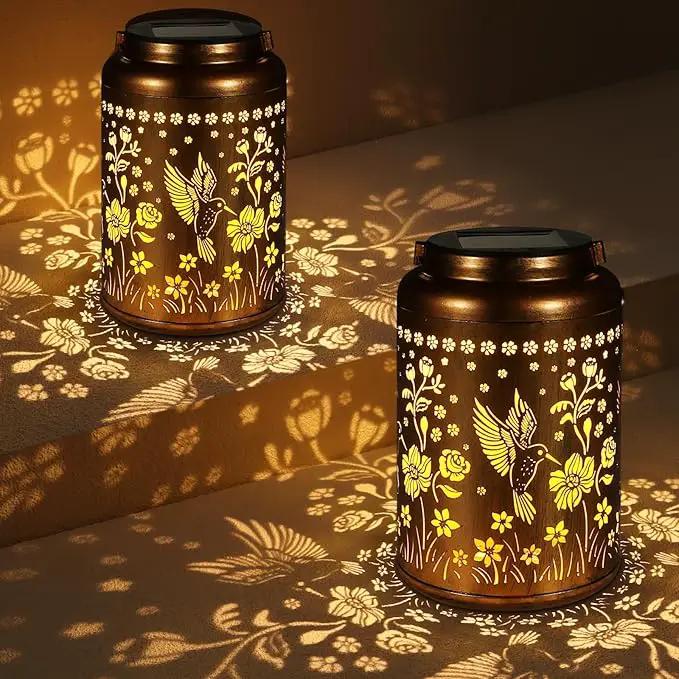 2 Pack Solar Lanterns Outdoor Waterproof, Hummingbird Garden Decor Gifts for Women Mom Grandma Hanging Solar Lights Metal Solar Decoration Outside for Yard, Patio, Lawn, Pathway, Landscape
