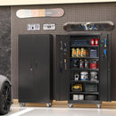 Metal Garage Storage Cabinet with Wheels & Pegboard, Lockable Metal Storage Cabinets with 2 Doors&5 Adjustable Shelves for Garage&Home,Assembly Required,Black 71''H x32''W x16''D by GreenHaven Gardens