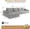 136" Sectional Couches for Living Room Modern Modular Sofa with L-Shape Couchs Upholstered Boneless Couch Deep Seat Sectional Couch with Chaise (Grey, Left Facing Chaise+3Seaters) by CozyNest Decor