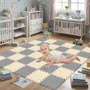 qqpp EVA Rubber 18 Tiles Interlocking Puzzle Foam Floor Mats - Baby Play Mat for Playing | Exercise Mat for Home Workout. Beige, Gray. QC-JLb18N by TinyTreasures Baby Boutique