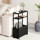 Black Side Table, Slim Side Table with Magazine Rack, Bathroom Table for Small Spaces, Narrow Bedside Table for Living Room, Bedroom
