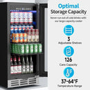 15 Inch Beverage Refrigerator Under Counter - 126 Cans Beverage Fridge with Glass Door for Beer Wine Soda - Built-in or Freestanding Wine Cooler with Safety Lock for Home Kitchen Bar by CozyNest Decor