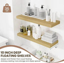 Fun Memories 32 x 10 Floating Shelves Wall-Mounted - Rustic Wood Shelf - 10 Inch Deep Floating Shelves for Wall - Large Storage Shelf for Bathroom - Kitchen & Bedroom - Oak - Set of 2 by CozyNest Decor