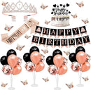 Rose Gold Black Birthday Decorations for Girls Women - 54pcs Happy Birthday Banner, Crown Sash, Cake Topper, Confetti balloons, 3D Butterflies Decor, 4 Balloon Stands kits by TinyTreasures Baby Boutique