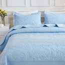 MarCielo 3-Piece 100% Cotton Oversized Bedspread Lightweight Quilt Coverlet Embroidery Farmhouse Bedding Set T0 (Light Blue, Oversized King (118"x106")) by CozyNest Decor