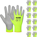 DULFINE Safety Work Gloves for Men PU Coated 12 Pairs Bulk Pack,Hi-Vis Yellow Seamless Knit Glove with thin Polyurethane Coated Smooth Grip on Palm & Fingers,Ideal for General Duty Work (Medium) by GreenHaven Gardens