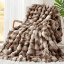 Touchat Luxury 1000GSM Rabbit Faux Fur Blanket, Super Heavy Warm Cozy Brown Blankets for Couch Bed Sofa, Ruched Plush Fuzzy Elegant Soft Reversible Mink Blanket for Living Room Bedroom, 60" x 80" by CozyNest Decor