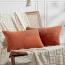 Fancy Homi Set of 2 Burnt Orange Long Lumbar Decorative Throw Pillow Covers 12x24 Inch for Living Room Couch Bed, Boho Farmhouse Fall Home Decor, Soft Corduroy Corss Textured Cushion Case 30x60 cm by CozyNest Decor