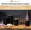 Pebble & Stem® Black Metal Canister Set for the Kitchen Counter, Food Canister Set of 4, Airtight Lids, Sugar and Flour Containers for Countertops, Coffee and Tea Storage, Farmhouse Decor by CozyNest Decor