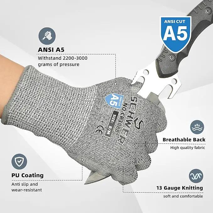 Schwer 12 Pairs ANSI A5 Cut Resistant Work Gloves, Cut Proof Gloves with PU Coating, Used for Metal Fabrication, WoodWorking, Construction, Non Slip, Durable, XL, CR3088, photo 3 of 7
