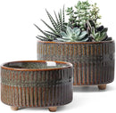 LE TAUCI Succulent Pots, 6.5+8 Inch Ceramic Indoor Plant Pot with Drainage Hole, Modern Round Decorative Flower Pot, Set of 2, Reactive Glaze Black by GreenHaven Gardens