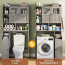 Itaar Over The Toilet Storage Cabinet, Over Toilet Bathroom Organizer with Glass Doors & Toilet Paper Holder Stand, Home Space-Saving Toilet Rack, for Bathroom, Restroom, Laundry, Grey by CozyNest Decor