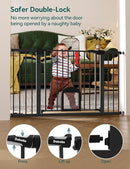 Babelio 36.5-57" Extra Wide Baby Gate with Cat Door,Auto Close&Two Way Swing,Pressure Mounted Dog Gates for Stairs,Doorways,Includes 4 Wall Cups and 3 Extension Pieces,Black by TinyTreasures Baby Boutique