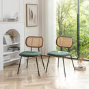 Rattan Dining Chairs Set of 2, Mid Century Modern Dining Chairs with Cane Back for Kitchen Dining Room, 19 Inch Fabric Green by CozyNest Decor