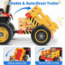 24V Ride On Tractor w/Tiltable & Detachable Trailer, 2x65W Motors, EVA Tires, Remote Control, Bluetooth, Shifter, Music, Electric Car for Kids Ages 2-5, Red by TinyTreasures Baby Boutique
