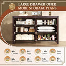 WLIVE Farmhouse 6 Drawer Dresser for Bedroom, 53.07'' Wide Wood Dresser, Storage Organizer with Double Rustic Handle, TV Stand for 60 inch TV, Chest of Drawers for Living Room, Hallway, Brown by CozyNest Decor