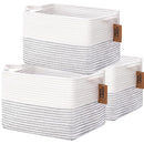 COMFY-HOMI 3 Pack Cotton Rope Square Basket with Handles - Storage & Organizer (White/Black Line, 13.5" x 11" x 9.5") by TinyTreasures Baby Boutique