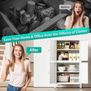 White Storage Cabinet with 4 Doors and 2 Adjustable Shelves,Narrow Food Pantry Cabinet with Leg,24 inch Wide Bathroom Cabinets,Small Metal Storage Cabinets for Home Kitchen,Dining/Living/Laundry/Room by CozyNest Decor
