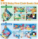 hahaland Baby Books 0-6 Months - 2 PCS Sensory Montessori Toys for Babies 0-6 Months with Crinkle Squeaky Sounds, Mirrors, Teethers - Soft Cloth Tummy Time Book Newborn Infant Toys by TinyTreasures Baby Boutique