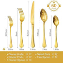 KINGSTONE Gold Silverware Set, 60-piece 18/10 Stainless Steel Flatware Set Cutlery Set for 12, for Kitchen, Home, Wedding, Party, Mirror Polished and Dishwasher Safe, Featured Gifts by CozyNest Decor