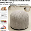 Round Stuffed Pouf Ottoman for Foot Rest, Storage Ottoman Pouf Foot Stool Cushion, Faux Fur Poufs with Foam Chunk Filling, 26 X 18 Inch Floor Chair for Living Room Bedroom Home Decor, Light Gray by CozyNest Decor