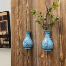 Set of Two Handmade Chinese Blue & White Porcelain Wall Mounted Vases – Chinoiserie Ceramic Flower Vase for Indoor Home Décor, Wall Hanging Vases for Living Room & Bookshelf by CozyNest Decor