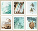 EVPYXFUT Set of 6 Tropical Beach Canvas Wall Art Surf Poster Summer Ocean Coastal Pictures Turtle Print Palm Tree Surfboard Gallery Paintings Nautical Bus Wall Decor for Bedroom Bathroom Unframed by CozyNest Decor