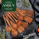 ANBUY Teak Wood Kitchen Utensils Set, Heat Resistant Wooden Spoons for Cooking, 10 Pcs Cooking Utensils Set Wooden, Wood Utensils Set for Cooking Food by CozyNest Decor