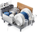 Stainless Steel Dish Drying Rack - Large Capcity 304 Grade Dish Drainer for Kitchen Counter with Drain Board, Utensil Holder & Detachable Cup Shelf, Rustproof Multifunctional Organizer by CozyNest Decor
