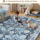 Floral 8x10 Area Rug for Living Room, Large Washable Blue Rugs, Soft Non Slip Carpets, Stain Resistant Low Pile Carpet for Indoor Dining Bedroom Under Table Home Office Nursery, Blues Garden by TinyTreasures Baby Boutique