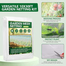 Garden Netting Kit for Raised Beds, 10x30FT Ultra Fine Mesh Netting＆ 6 Sets of 8FT Fiberglass Garden Hoops, Bird Barrier Protection Net Vegetable Plant Cover Fruit Flowers Row Cover by GreenHaven Gardens
