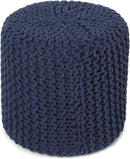 REDEARTH Cylindrical Pouf Ottoman -Hand Knitted Poof Pouffe Accent Chair Seat Footrest for Living Room, Bedroom, Nursery, kidsroom, Patio, Gym; 100% Cotton (16x16x16; Navy Blue) by CozyNest Decor