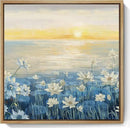 Bathroom Decor Wall Art-Framed Canvas Wall Art Modern Beach Coastal Floral Sunset Boho Ocean Artwork Blue Yellow Lotus Flower Zen Wall Picture for Bedroom Kitchen Office Small by CozyNest Decor