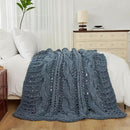 Esterra Chunky Knit Blanket Throw 50"x60", 100% Hand Knitted Chenille Throw Blanket, Cozy Soft Thick Cable Knit Throw Large Rope Knot Crochet Throw Blanket for Sofa Couch Bed, Blue Mirage by CozyNest Decor