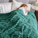 NEWCOSPLAY Faux Fur Throw Blanket Light Teal 3D Ribbed Plush Thick Warm Blanket for Couch Sofa Bed 850GSM (Light Teal Ribbed, Throw(50"x60")) by CozyNest Decor
